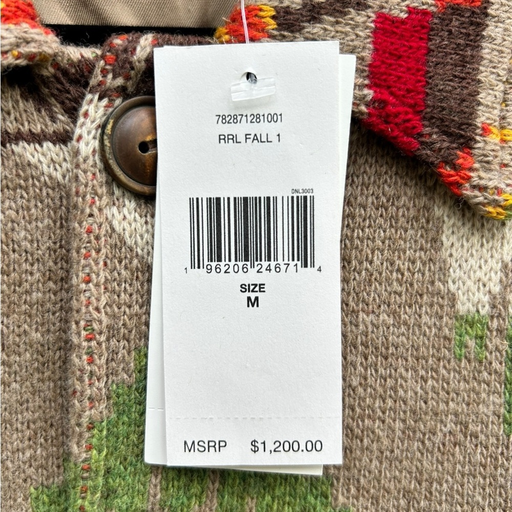 RRL Ralph Lauren Men’s Medium Southwestern Wool Blend Aztec Sweater Jacket $1200 - Picture 6 of 11